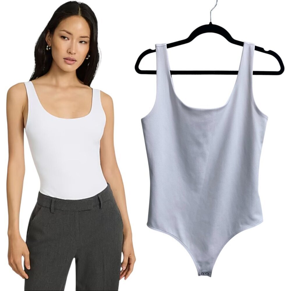 Express Contour High Compression Scoop Neck Bodysuit White